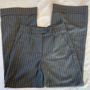 Bershka High Waisted Grey and White Wide Leg Pinstripe Trousers